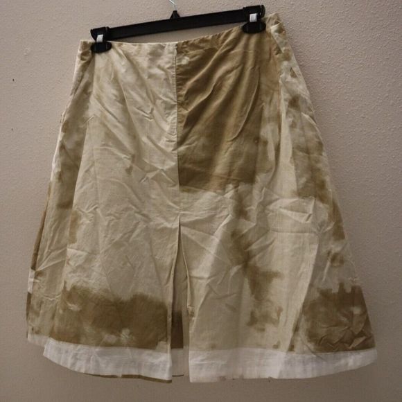 Jil Sander Women Sz 42/US 10 Beige Ivory Brown Back Zip Mid-Length Pleated Skirt - Picture 3 of 11